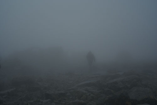 Ben Nevis summit in hill fog